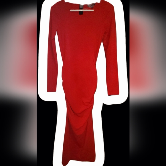 *SOLD Express |💃Stretchy Ruched Bodycon Long Red Dress Women's S/M - Picture 3 of 5